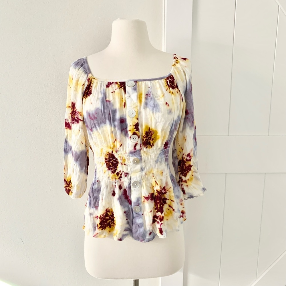 Fig and flower tie dye blouse
